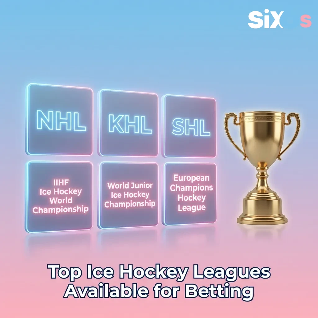 Ice hockey players competing on rink with betting odds overlay showing NHL, KHL, and international tournaments — Six6s in Pakistan
